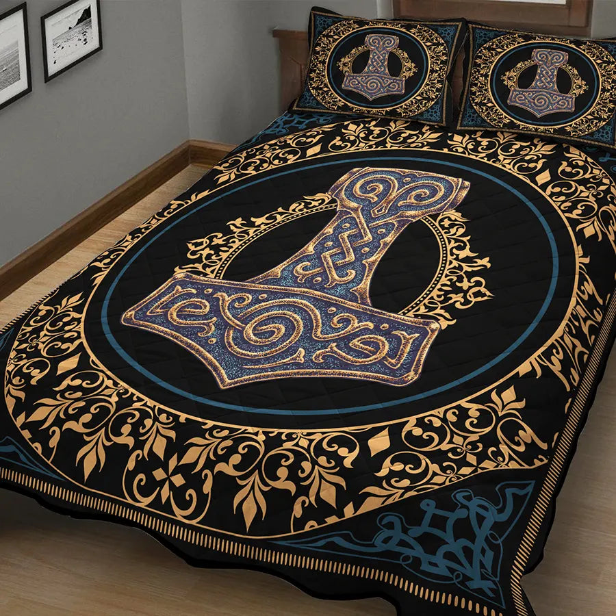 Viking Quilt Bedding Set Mjolnir Symbolism