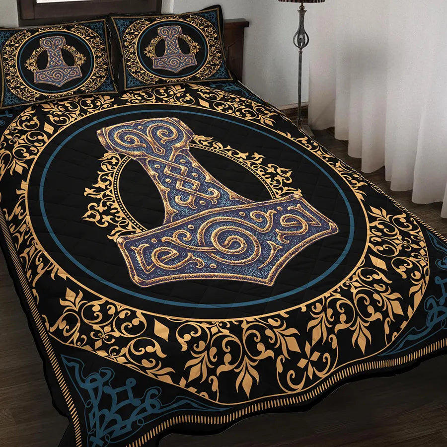 Viking Quilt Bedding Set Mjolnir Symbolism