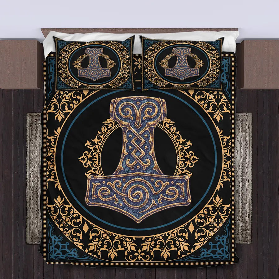 Viking Quilt Bedding Set Mjolnir Symbolism