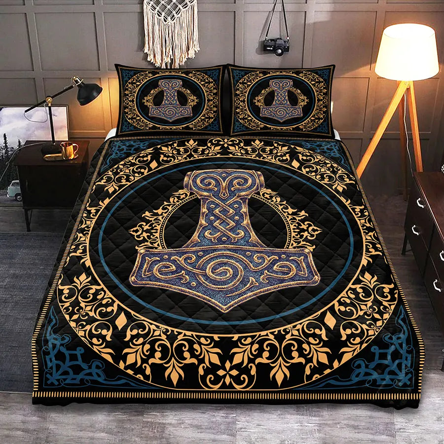 Viking Quilt Bedding Set Mjolnir Symbolism