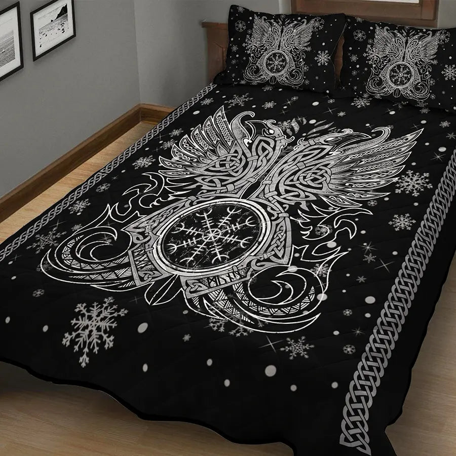 Viking Quilt Bedding Set Munin and Hugin Raven Art