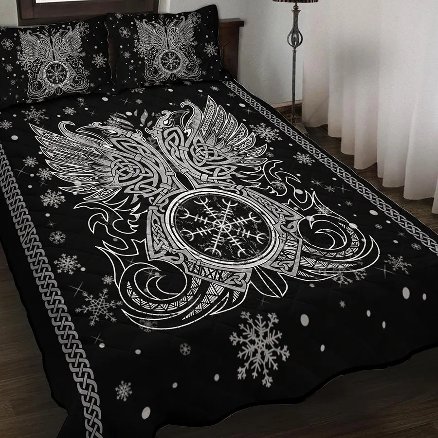 Viking Quilt Bedding Set Munin and Hugin Raven Art