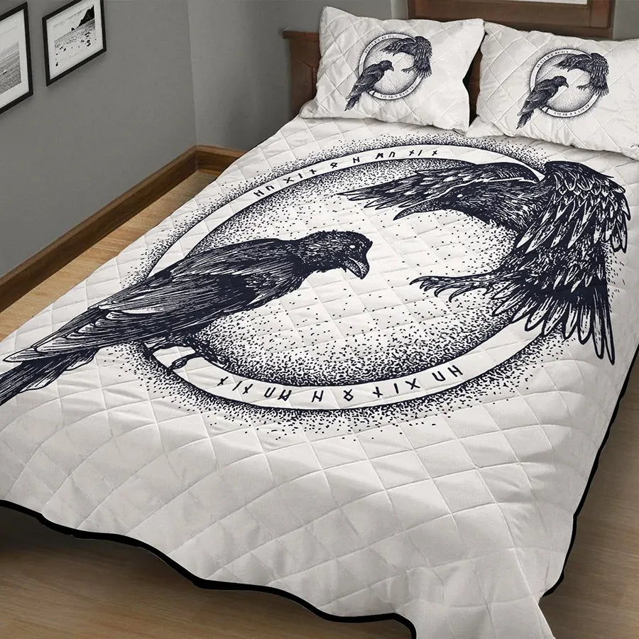 Viking Quilt Bedding Set Munin and Hugin Rune