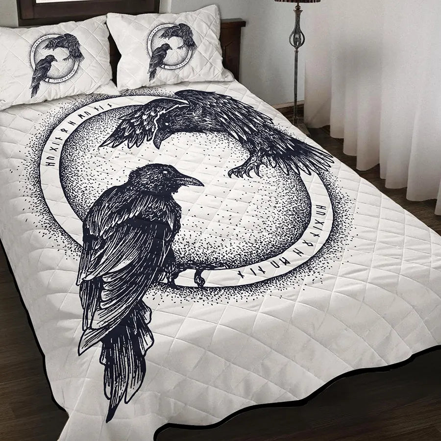 Viking Quilt Bedding Set Munin and Hugin Rune