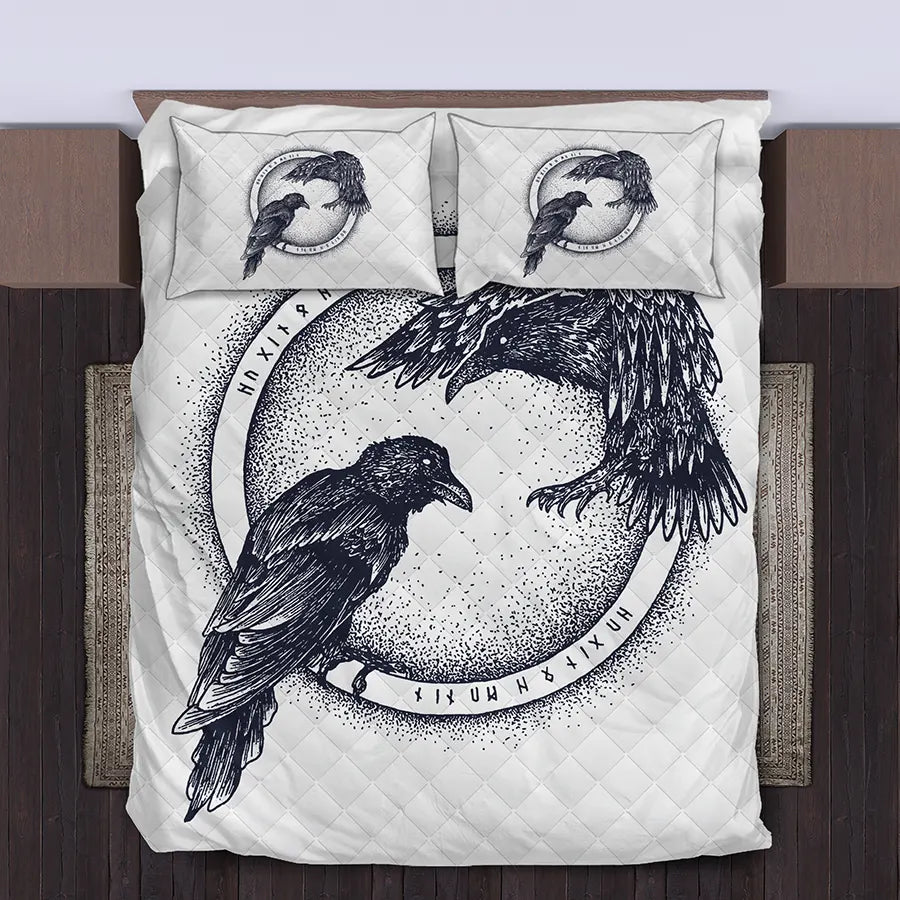 Viking Quilt Bedding Set Munin and Hugin Rune