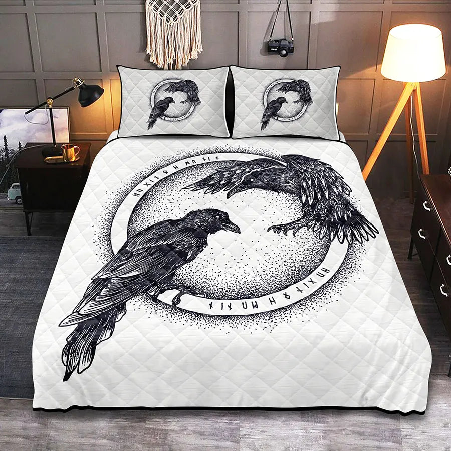Viking Quilt Bedding Set Munin and Hugin Rune