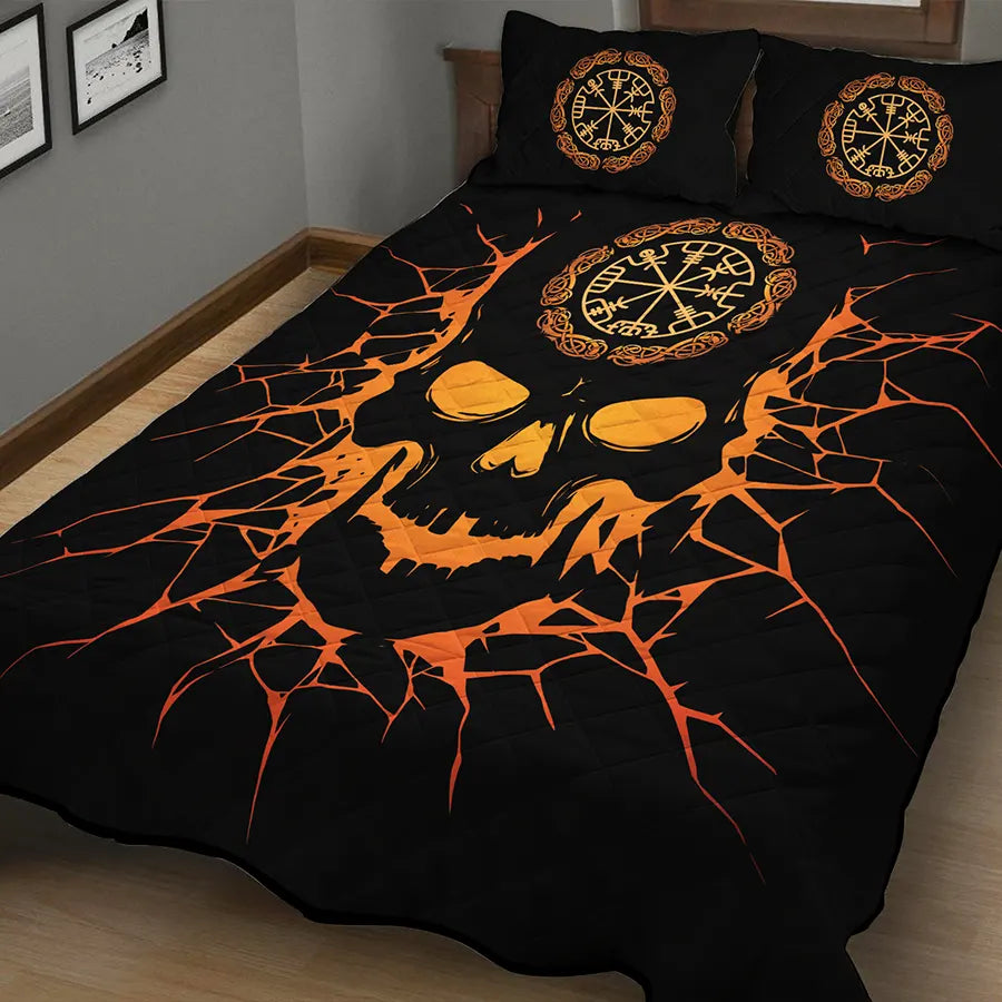 Viking Quilt Bedding Set Nordic Compass Skull