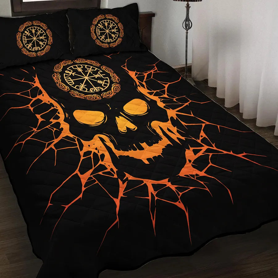 Viking Quilt Bedding Set Nordic Compass Skull