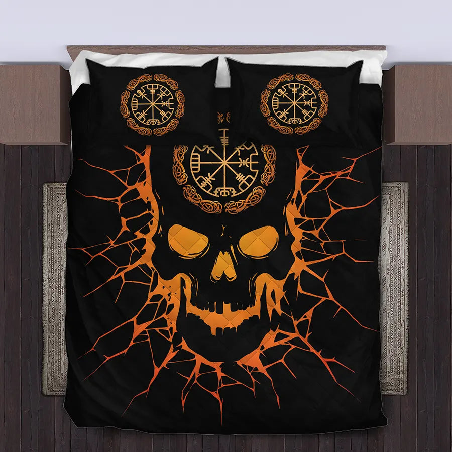 Viking Quilt Bedding Set Nordic Compass Skull