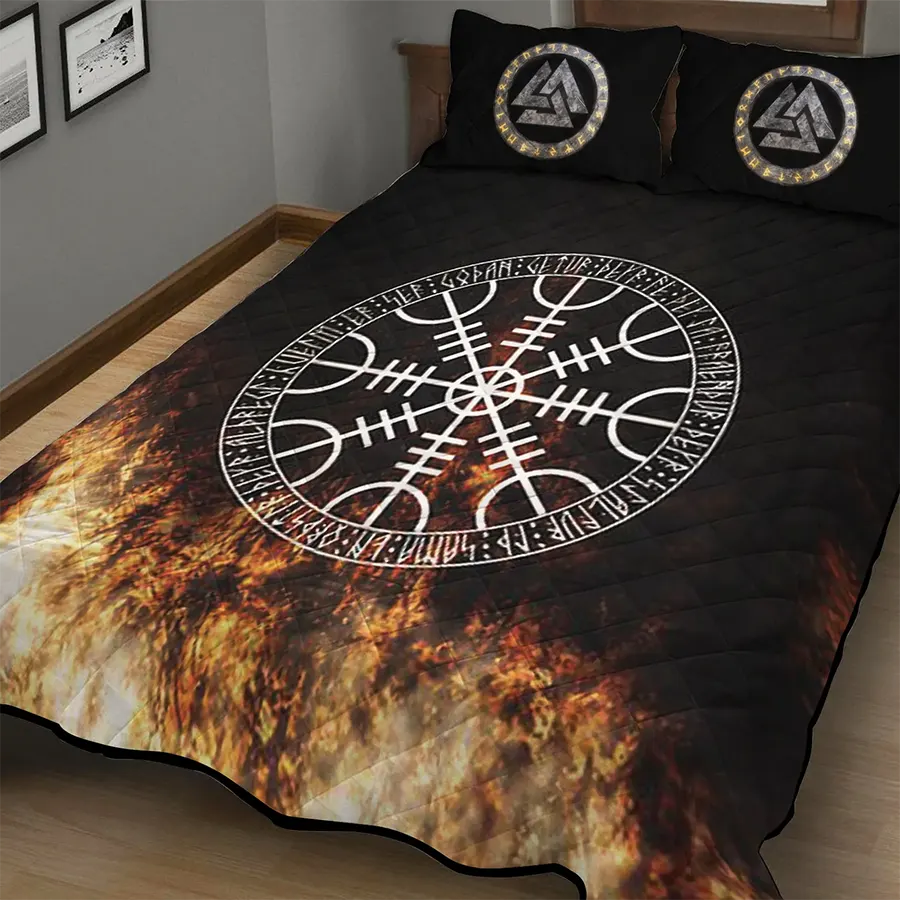 Viking Quilt Bedding Set Norse Helm of Awe Protection