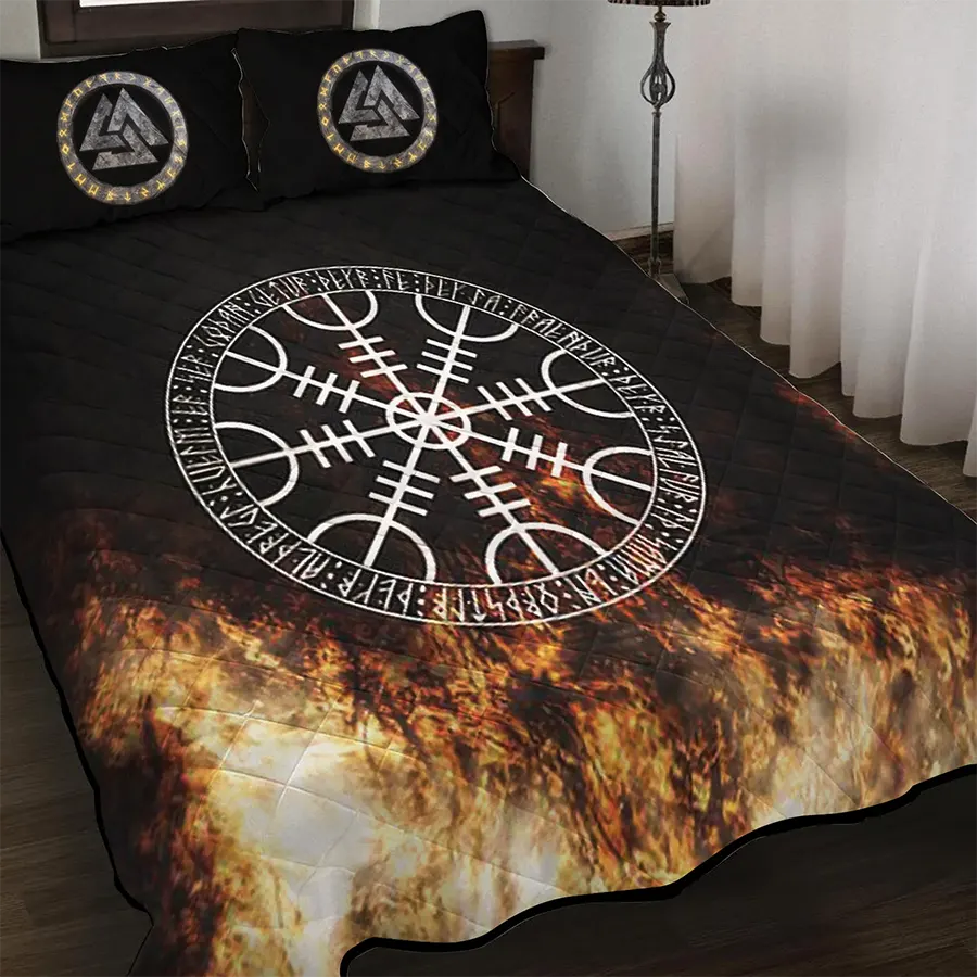 Viking Quilt Bedding Set Norse Helm of Awe Protection