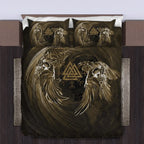 Viking Quilt Bedding Set Norse Raven and Valknut