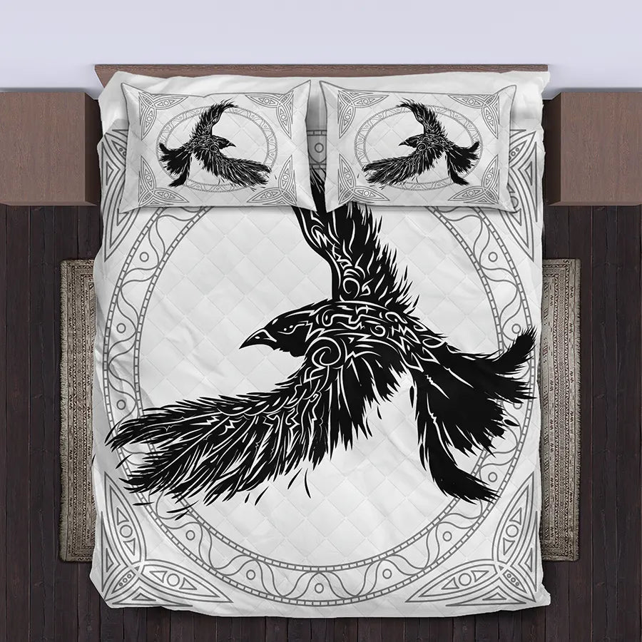 Viking Quilt Bedding Set Norse Raven Art