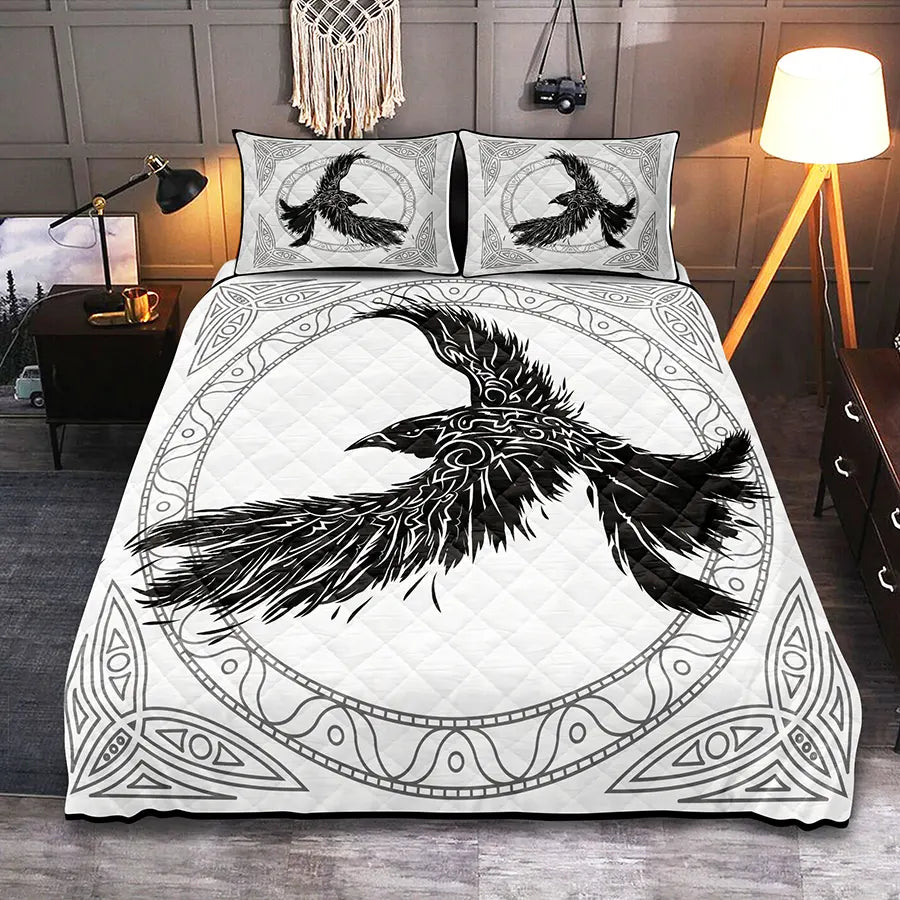 Viking Quilt Bedding Set Norse Raven Art