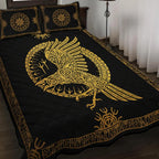 Viking Quilt Bedding Set Norse Raven Celtic Gold