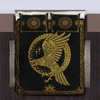 Viking Quilt Bedding Set Norse Raven Celtic Gold