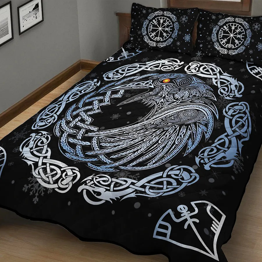 Viking Quilt Bedding Set Norse Raven Celtic with Rune
