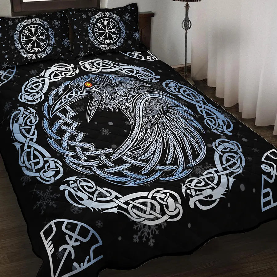 Viking Quilt Bedding Set Norse Raven Celtic with Rune