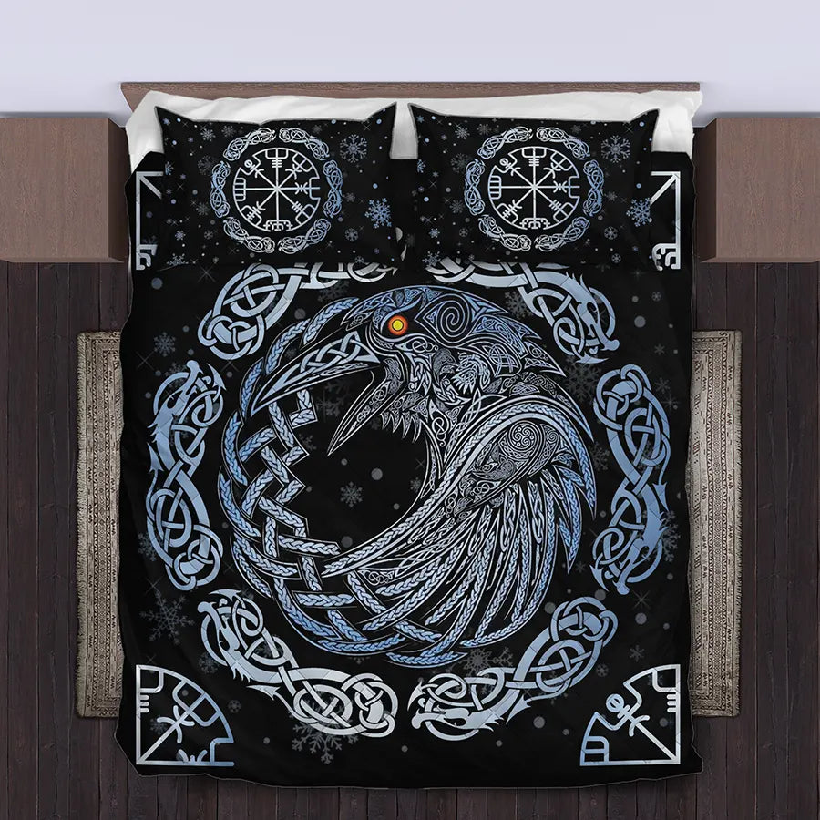 Viking Quilt Bedding Set Norse Raven Celtic with Rune