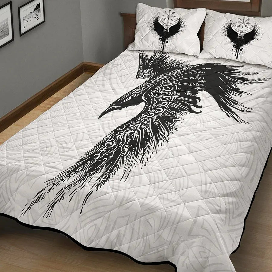 Viking Quilt Bedding Set with Norse Raven Design