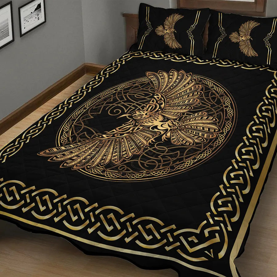 Viking Quilt Bedding Set Norse Raven Design
