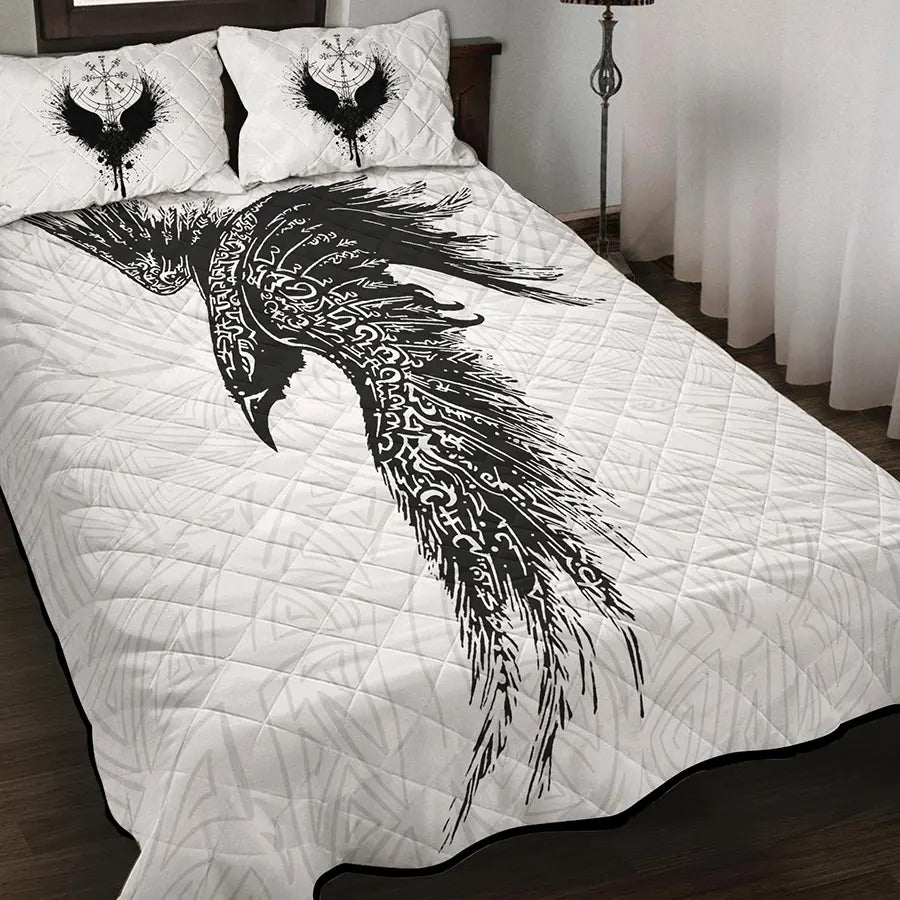 Viking Quilt Bedding Set with Norse Raven Design