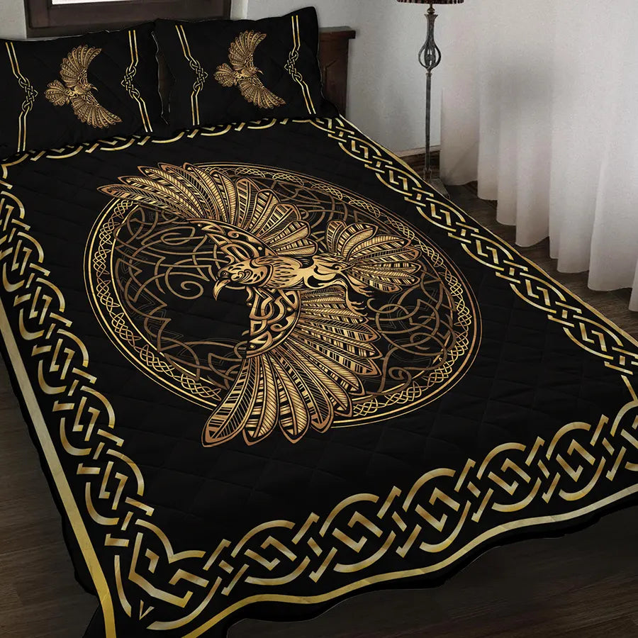 Viking Quilt Bedding Set Norse Raven Design