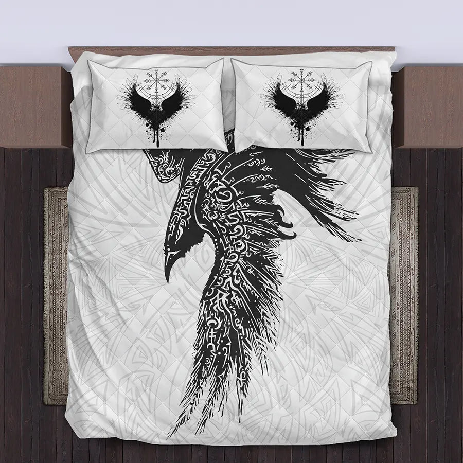 Viking Quilt Bedding Set with Norse Raven Design