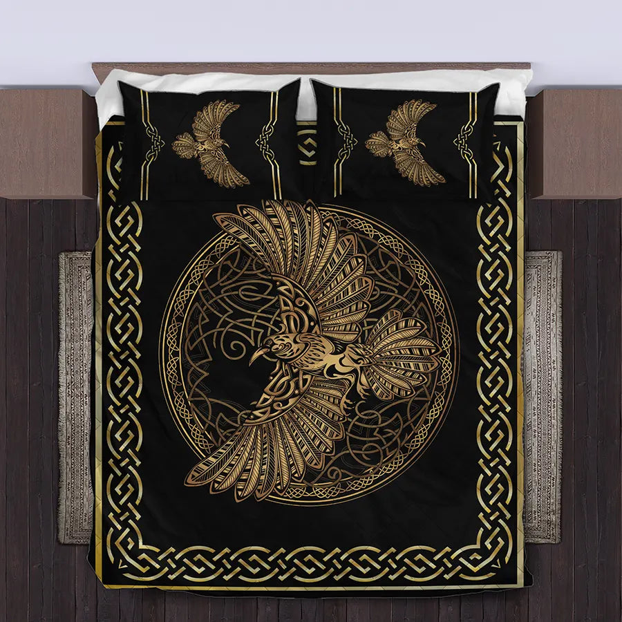 Viking Quilt Bedding Set Norse Raven Design