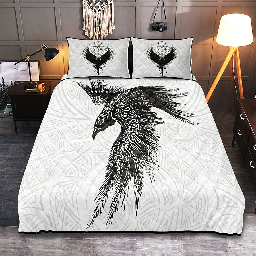 Viking Quilt Bedding Set with Norse Raven Design