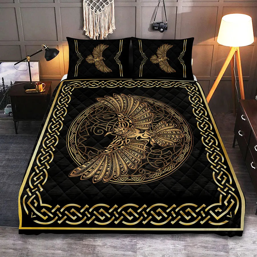 Viking Quilt Bedding Set Norse Raven Design