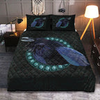 Viking Quilt Bedding Set Norse Raven with Runes