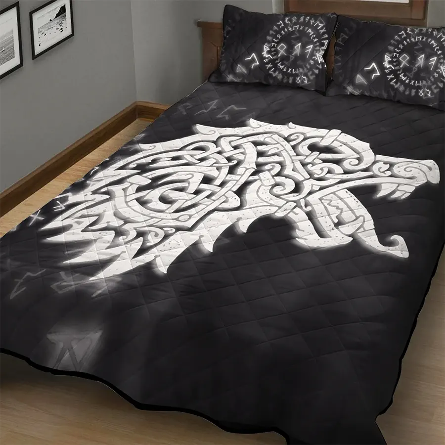 Viking Quilt Bedding Set Norse Wolf Art Legacy