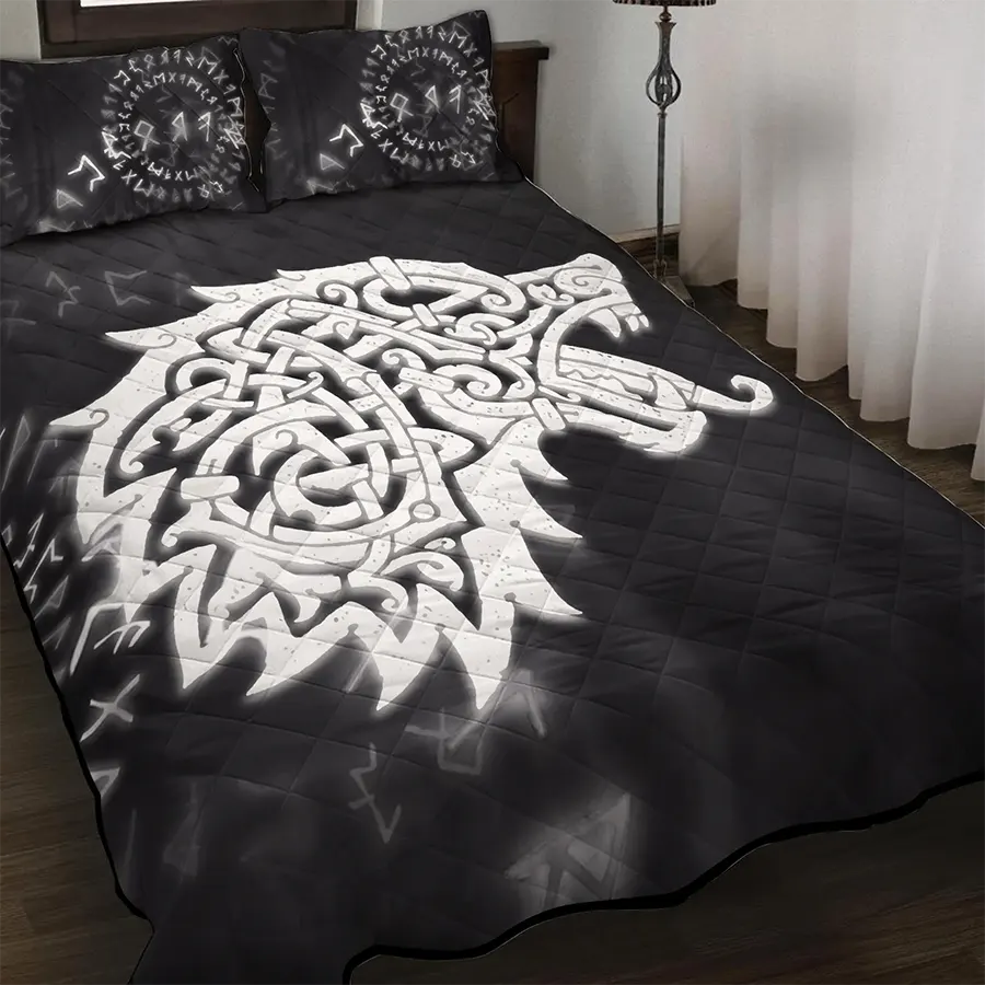 Viking Quilt Bedding Set Norse Wolf Art Legacy