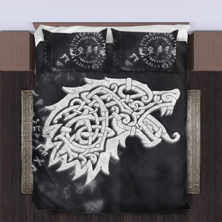 Viking Quilt Bedding Set Norse Wolf Art Legacy