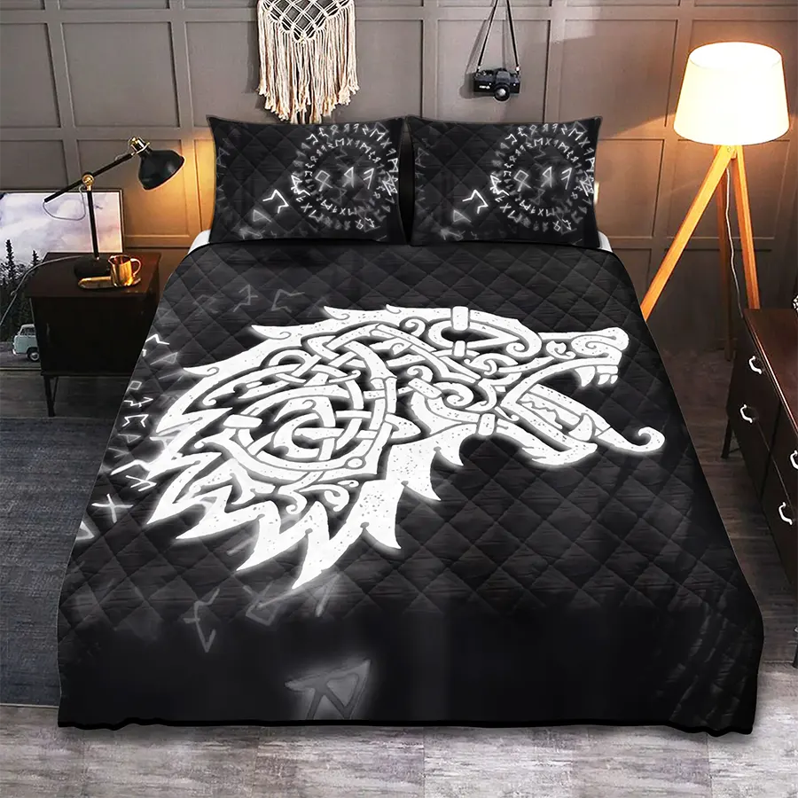 Viking Quilt Bedding Set Norse Wolf Art Legacy