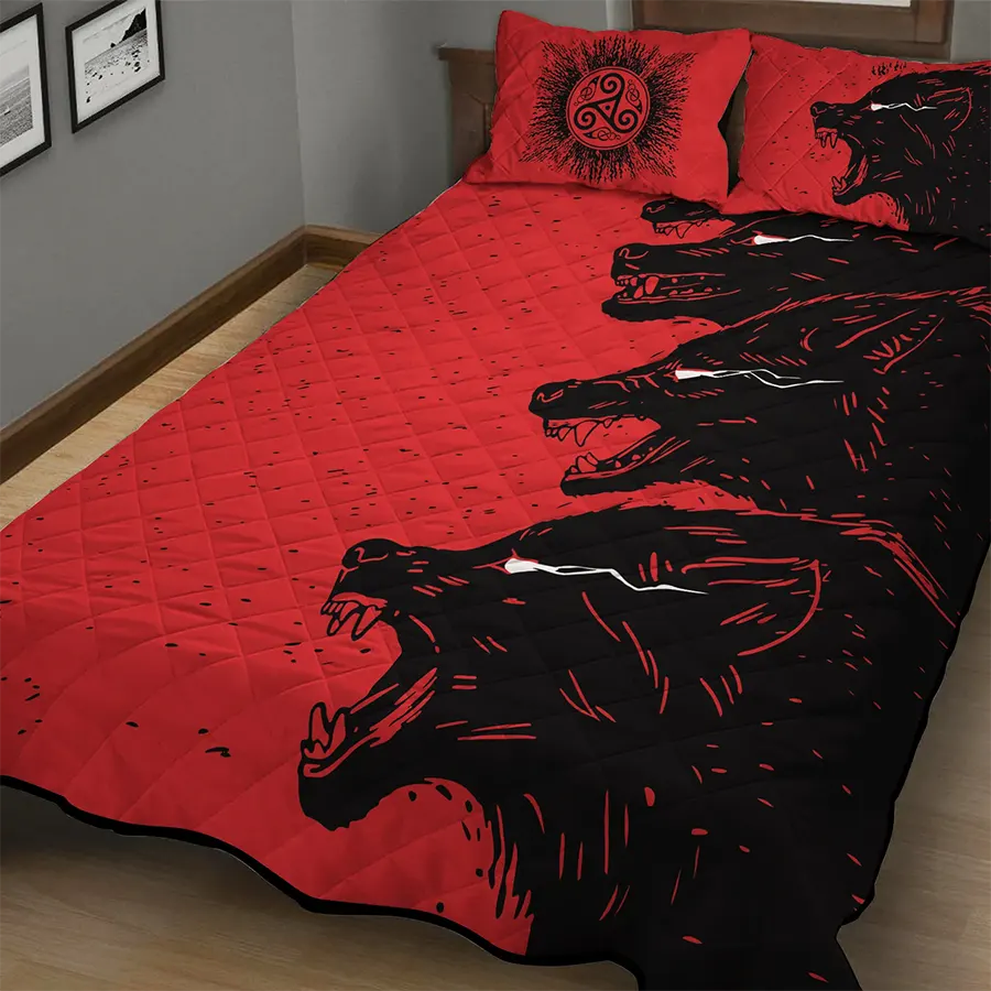 Viking Quilt Bedding Set Norse Wolf Design Spirit