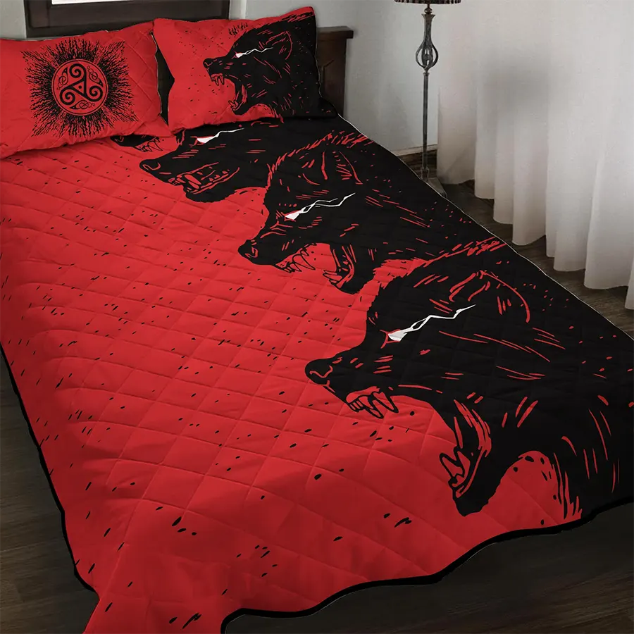 Viking Quilt Bedding Set Norse Wolf Design Spirit