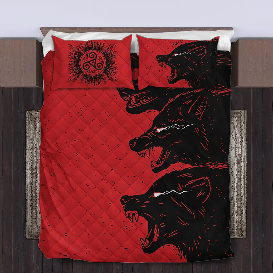 Viking Quilt Bedding Set Norse Wolf Design Spirit