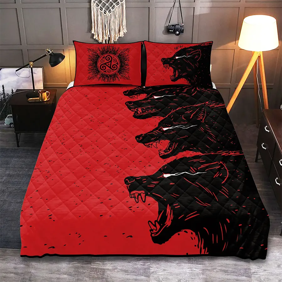Viking Quilt Bedding Set Norse Wolf Design Spirit