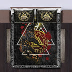 Viking Quilt Bedding Set Norse Wolf Valknut Rune