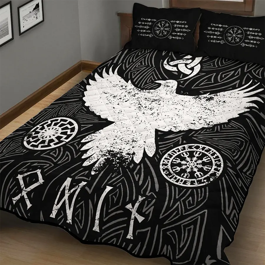 Viking Quilt Bedding Set Raven Symbolism Norse Legacy