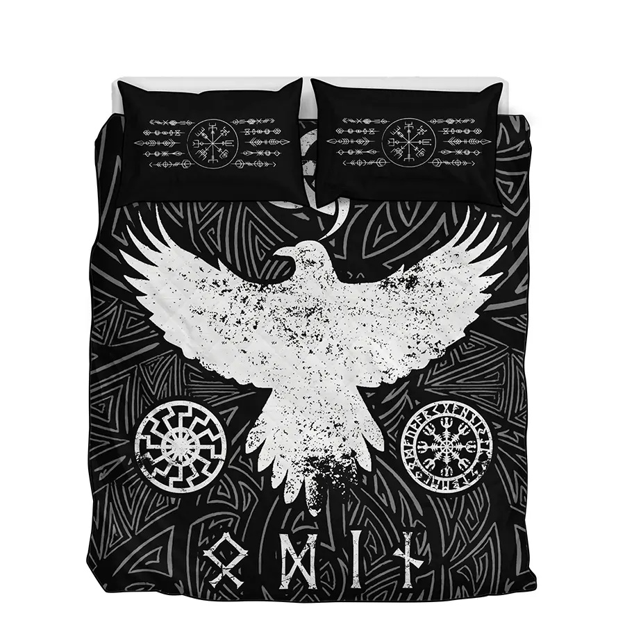 Viking Quilt Bedding Set Raven Symbolism Norse Legacy