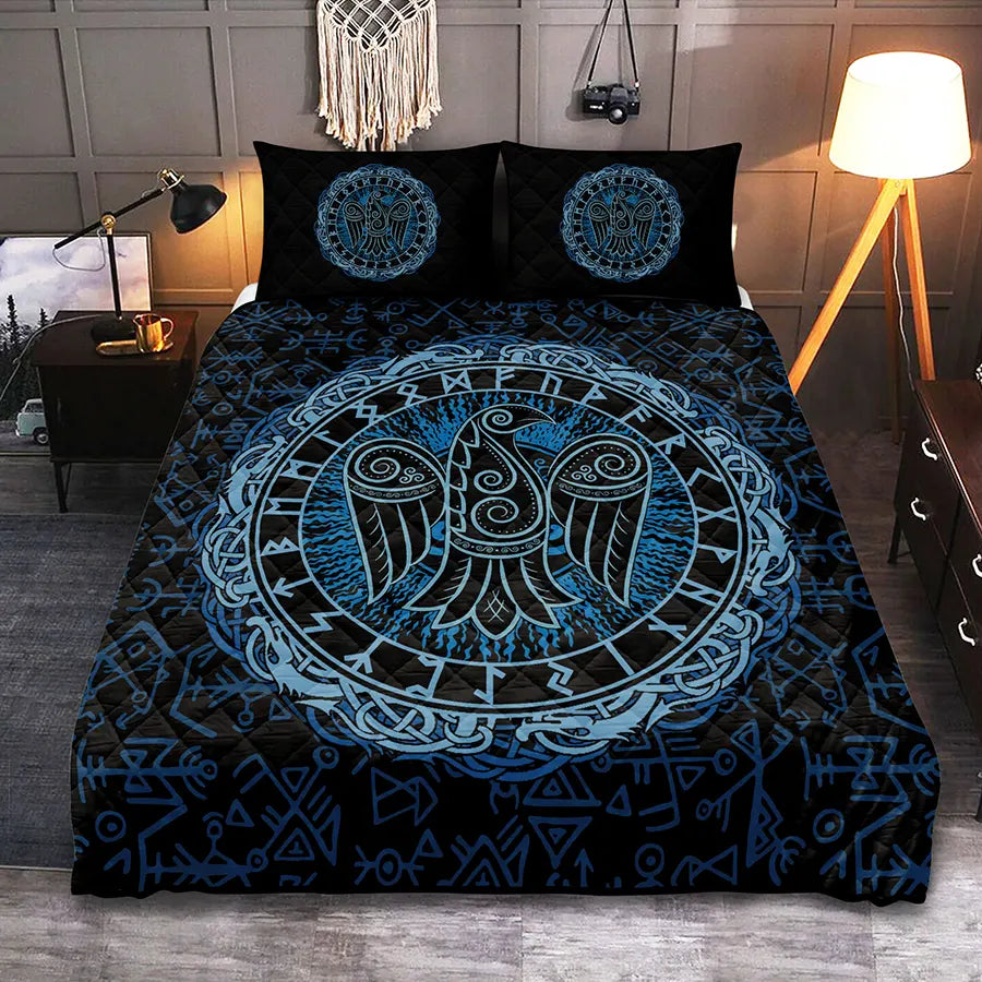 Viking Quilt Bedding Set Rune Raven Viking Art