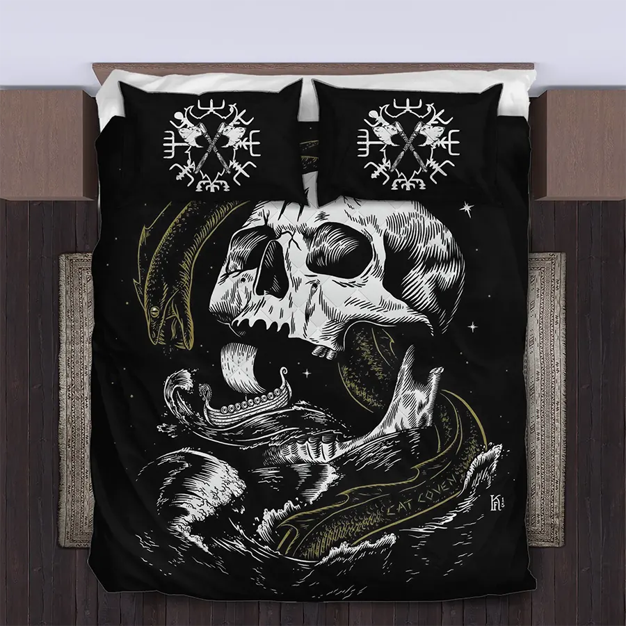 Viking Quilt Bedding Set Skull Jormungandr Art Chaos