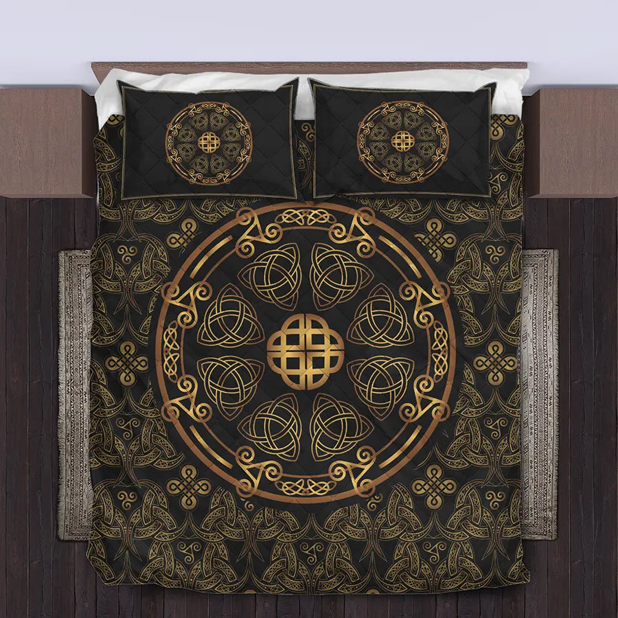 Viking Quilt Bedding Set Trinity Celtic Knot Symbol