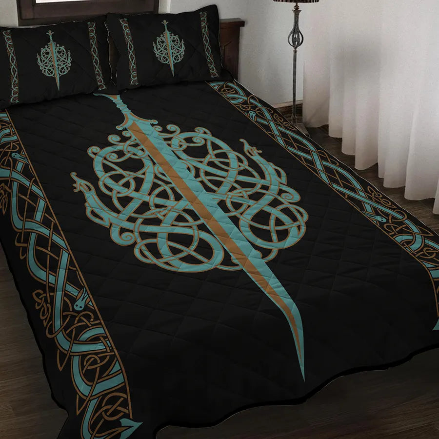 Viking Quilt Bedding Set Ulfberht Sword Design