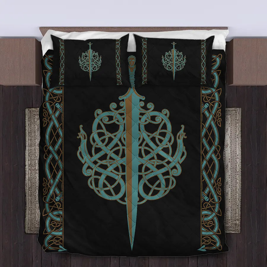 Viking Quilt Bedding Set Ulfberht Sword Design