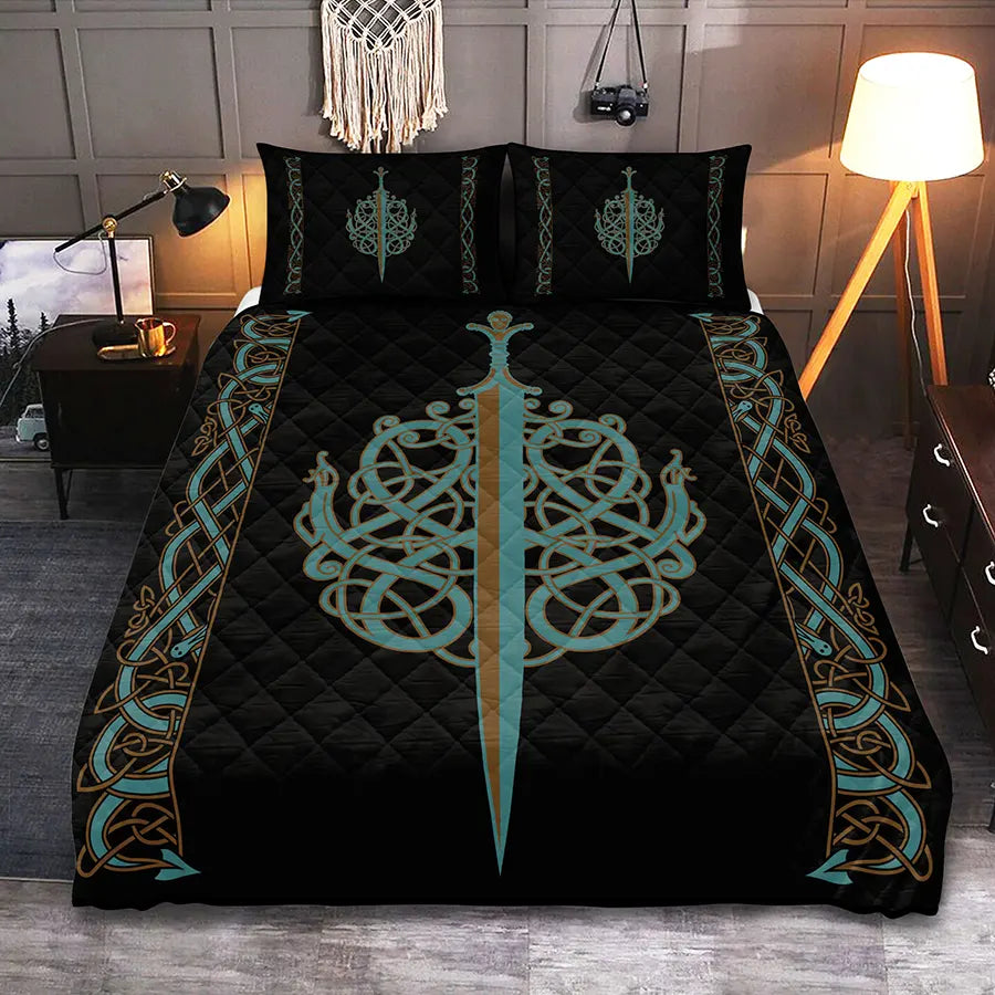 Viking Quilt Bedding Set Ulfberht Sword Design