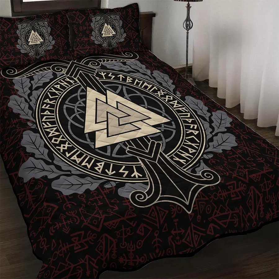 Viking Quilt Bedding Set Valknut Rune Warrior Legacy